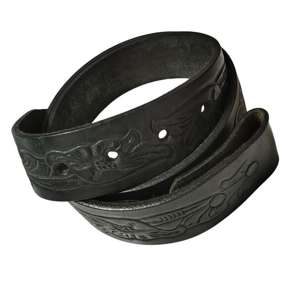 Bebe Replacement Genuine Leather Belt Strap Tooled Engraved Floral Snap Closure - Picture 1 of 6